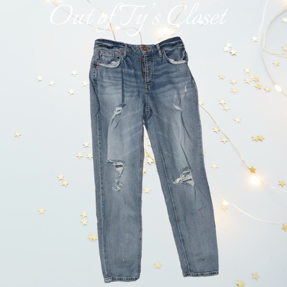 Maurices Blue Boyfriend Jeans with Distressed Details